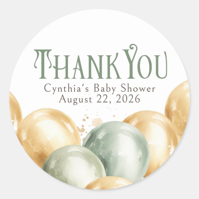 Sticker Rond Merci Sage et Ballons d'or beige (Devant)