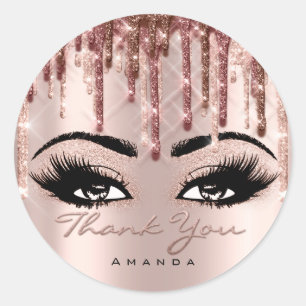 Sticker Rond Merci Scrip Nom 16e Rose nuptiale Eyelash gouttes
