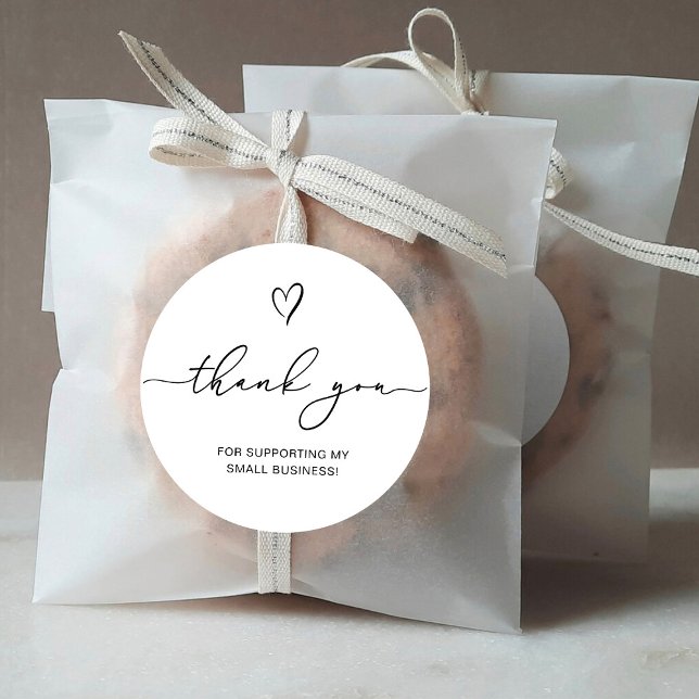 Sticker Rond Merci Script Heart Petite entreprise (Créateur téléchargé)