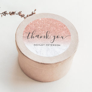Sticker Rond Merci script marbre rose or parties scintillant om