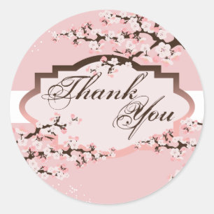 Sticker Rond Merci Seal - Mariage en fleurs de cerisiers roses