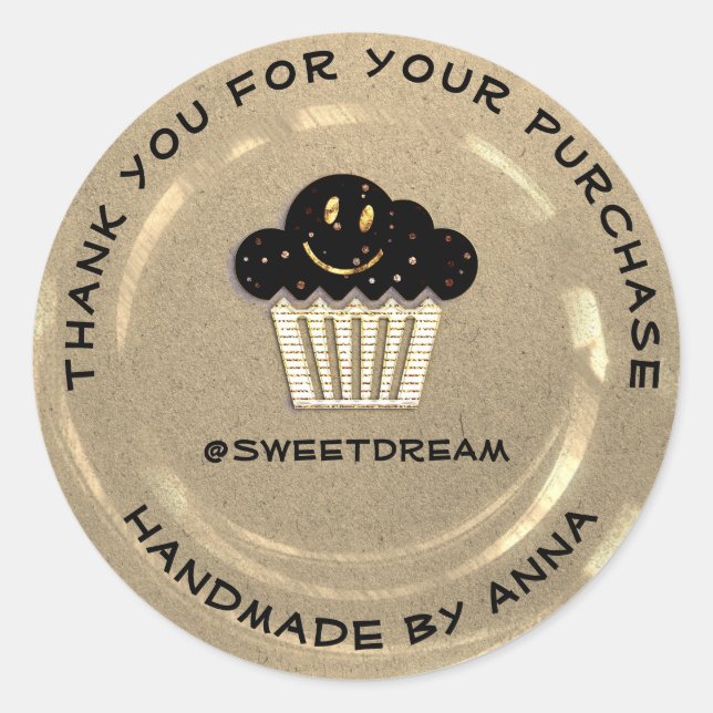 Sticker Rond Merci Shop Mermaid Muffin Ivory Kraft Smile (Devant)