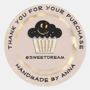 Sticker Rond Merci Shop Sirène Muffin Iivoire Dots sourire