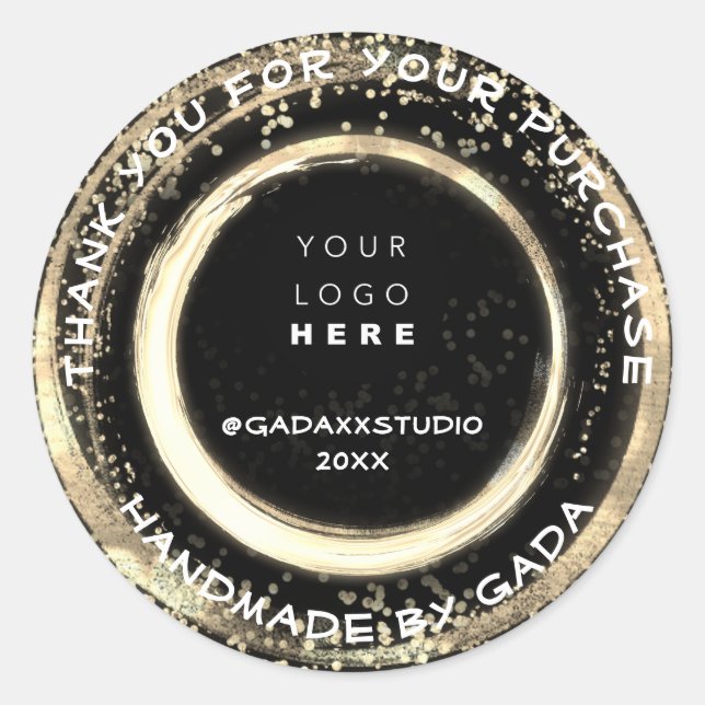 Sticker Rond Merci Shopping artisanal Noir moderne Or (Devant)