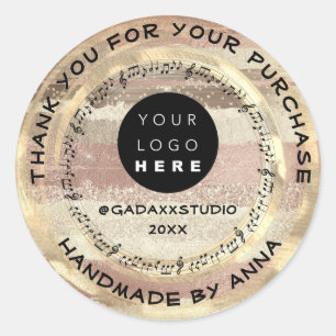 Sticker Rond Merci Shopping Music Logo Social Rose Gold