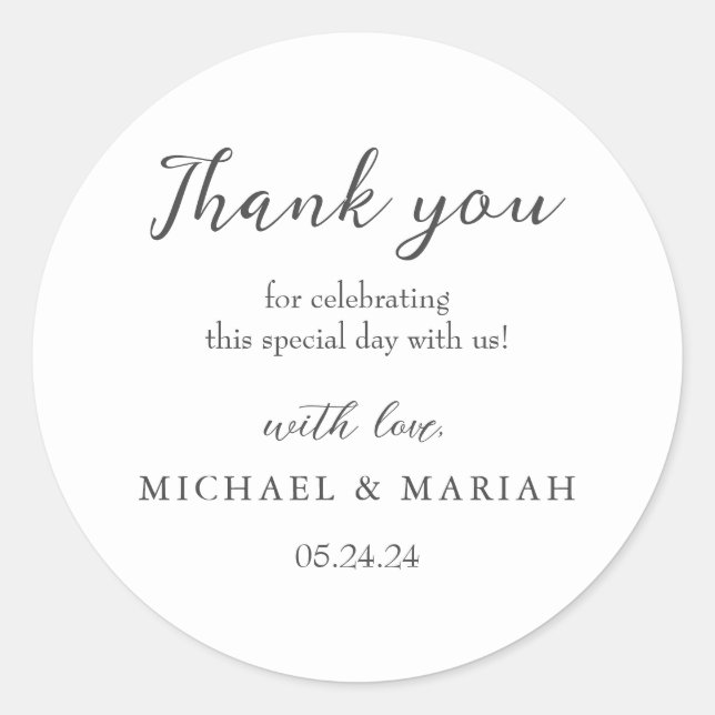 Sticker Rond Merci simple et élégant mariage préféré (Devant)