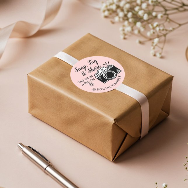 Sticker Rond Merci Snap, Tag & Share Social Media Caméra (Thank You Snap, Tag & Share Social Media Camera)