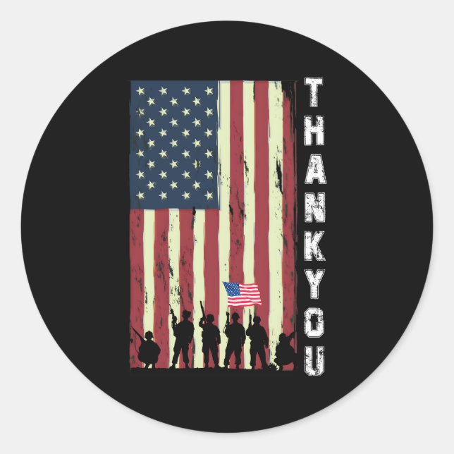 Sticker Rond Merci Soldat Usa Drapeau Patriotique Jour commémor (Devant)