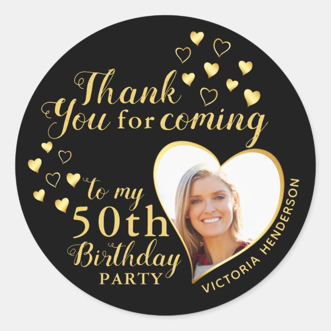 Sticker Rond Merci Solid Black et Gold 50e anniversaire (Devant)