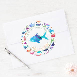 Sticker Rond Merci sous la mer Rainbow Watercolor Poisson