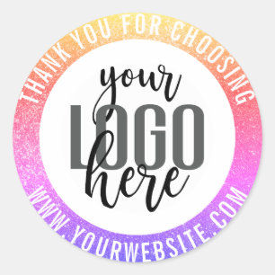 Sticker Rond Merci Sparkly Rainbow Glitter Business Logo