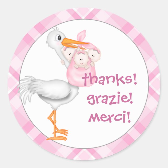 Sticker Rond Merci Stork & Triplet Girls (Devant)