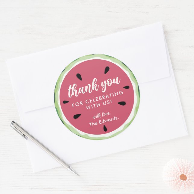 Sticker Rond Merci Summer Sweet Watermelon Baby shower (Enveloppe)