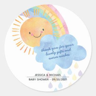 Sticker Rond Merci Sunshine Rainbow Baby shower