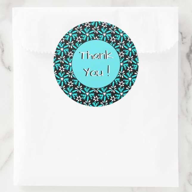 Sticker Rond Merci Super Batik Turquoise Flower Motif (Sac)