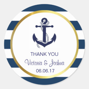 Sticker Rond Merci sur mesure Nautique Marine Mariage d'or Seal