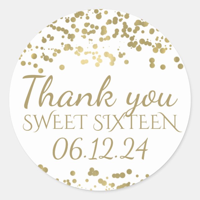 Sticker Rond Merci Sweet 16 Gold Foil Confetti (Devant)