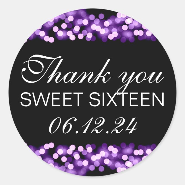 Sticker Rond Merci Sweet 16 Hollywood Glam Purple (Devant)