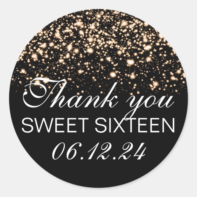 Sticker Rond Merci Sweet 16 Midnight Glam Gold (Devant)