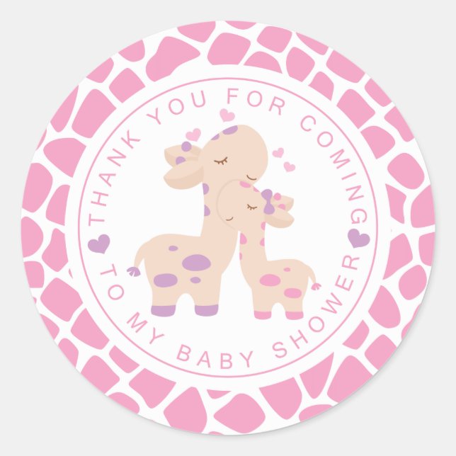 Sticker Rond Merci Sweet rose bébé fille Baby shower Giraffe (Devant)