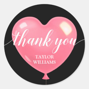 Sticker Rond Merci Texte Coeur rose Ballons