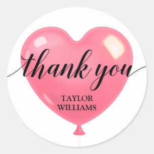 Sticker Rond Merci Texte Coeur rose Ballons