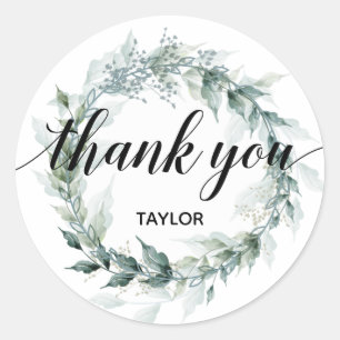 Sticker Rond Merci Texte Floral Wreath