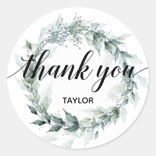 Sticker Rond Merci Texte Floral Wreath (Devant)