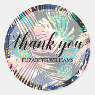 Sticker Rond Merci Texte Plantes tropicaux