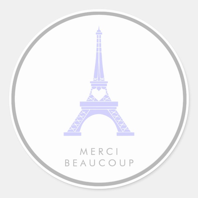Sticker Rond Merci tour Eiffel en lavande violet et argent (Devant)