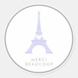 Sticker Rond Merci tour Eiffel en lavande violet et argent