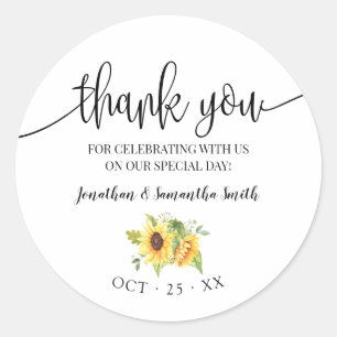 Sticker Rond Merci tournesol floral boho chic mariage