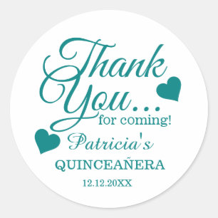 Sticker Rond Merci turquoise Quinceañera 15ème anniversaire