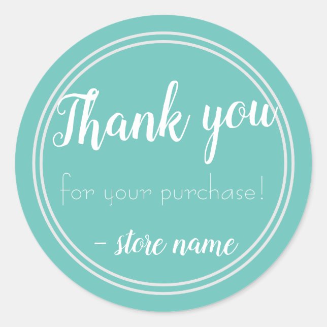 Sticker Rond Merci Turquoise Simple Et Moderne Pour Votre Achat (Devant)