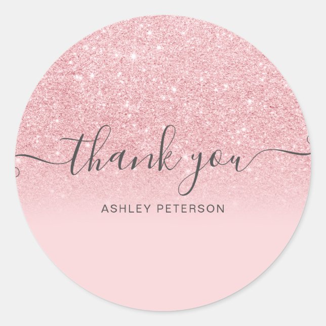 Sticker Rond Merci typographie chic blush rose parties scintill (Devant)