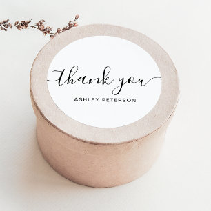 Sticker Rond Merci typographie minimaliste noir et blanc