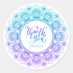 Sticker Rond Merci typographie Ornate mandala