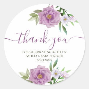 Sticker Rond Merci typographie pastel prairie fleurs sauvages