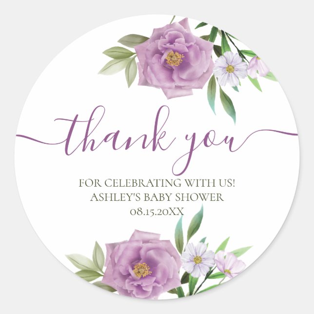 Sticker Rond Merci typographie pastel prairie fleurs sauvages (Devant)