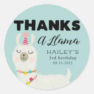 Sticker Rond Merci Une Fête D'Anniversaire Llama Favoriser