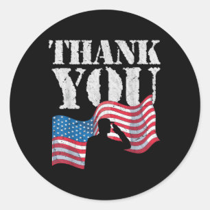Sticker Rond Merci US Drapeau Soldat patriotique Mémoire Améric