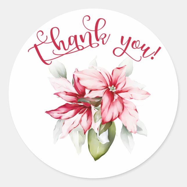 Sticker Rond Merci vacances hiver fleur de poinsettia rouge (Devant)