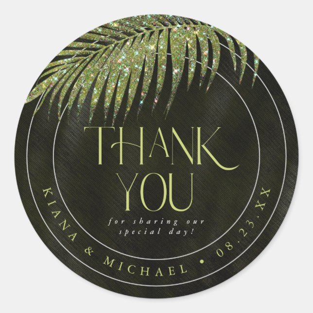 Sticker Rond Merci  vert Mariage feuille de joaillerie ID830 (Devant)