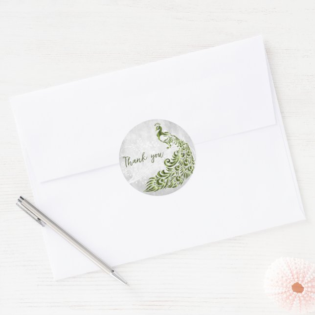 Sticker Rond Merci vert Peacock (Enveloppe)
