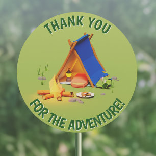 Sticker Rond Merci vert pour la fête d'anniversaire de l'aventu