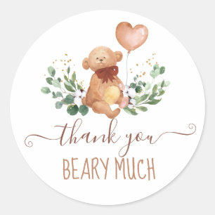 Sticker Rond Merci vert Teddy Bear Favor Classic Round