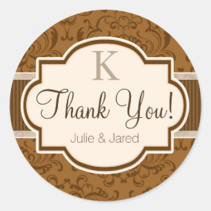 Sticker Rond Merci vintage Brown Damask