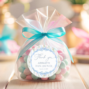 Sticker Rond Merci vintage de Baby shower de boue de fleurs