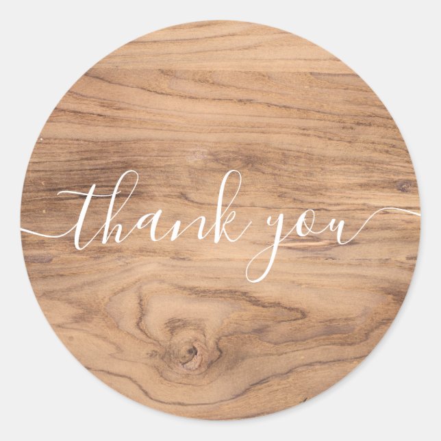 Sticker Rond Merci vintage en bois rustique (Devant)