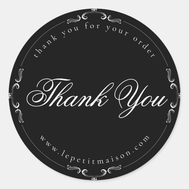 Sticker Rond Merci Vintage simple noir (Devant)